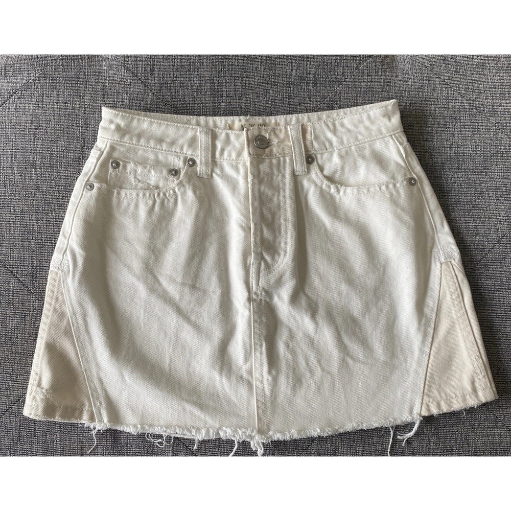 Free People Ivory White Denim Mini Skirt‎ Contrasting Pocket Women's Size 26